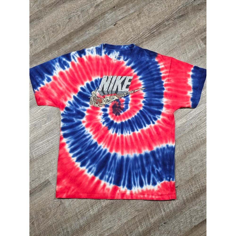 Nike Mens Skeleton Graphic Tie Dye T-Shirt Red White Blue Swirl Size M